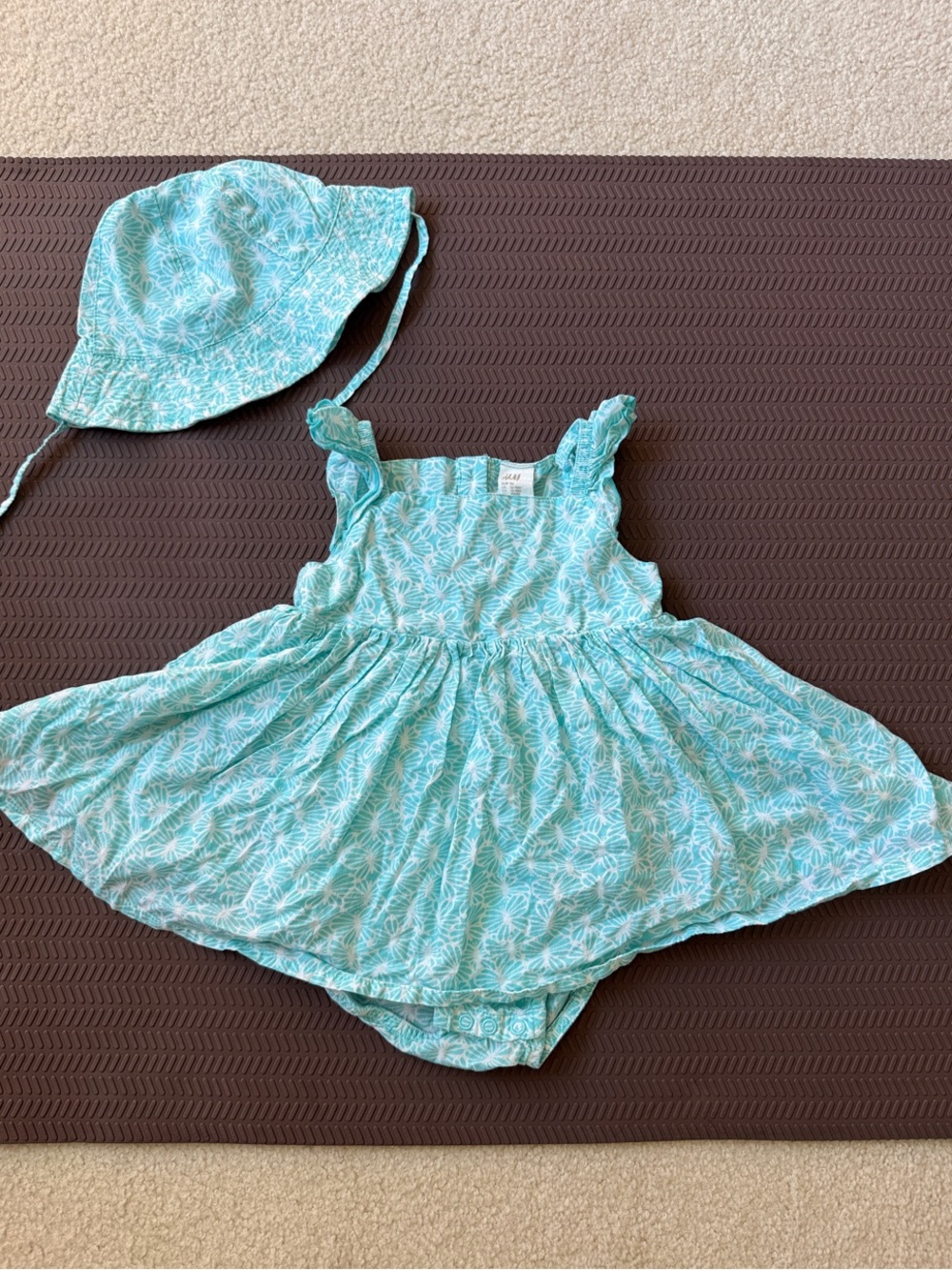 H&M Aqua Palm-Print Baby One-Piece with Bonnet